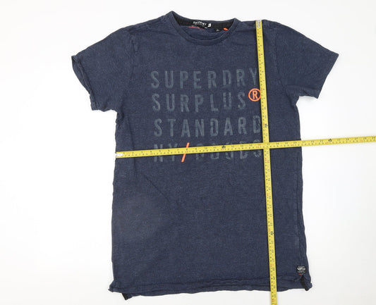 Superdry Men's Blue Graphic Print Crew Neck Cotton T-Shirt XL