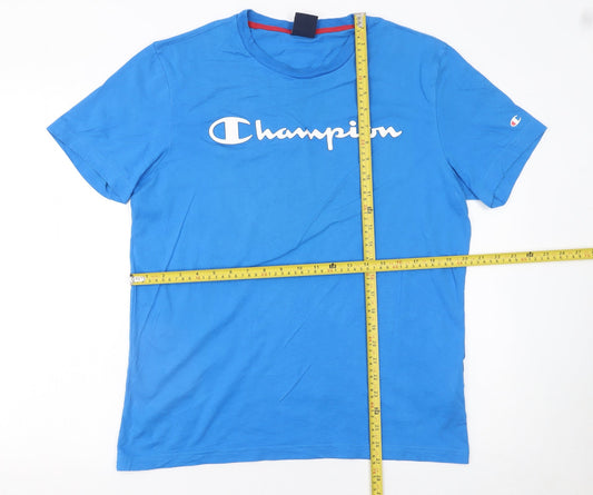 Champion Men's Blue Medium Crew Neck Cotton Logo T-Shirt