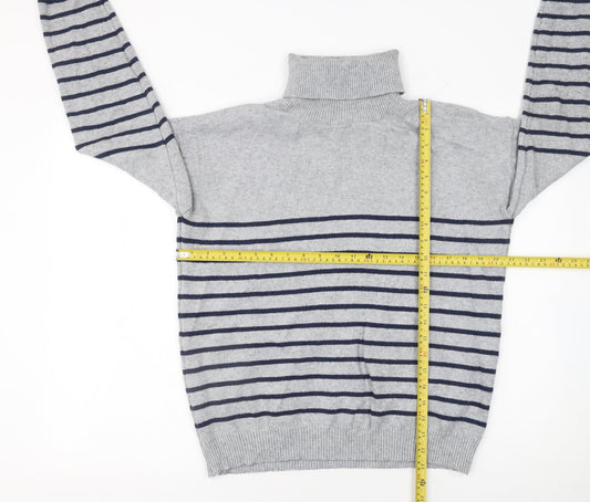 Apricot Women Grey Striped Roll Neck Knit Jumper Size 10