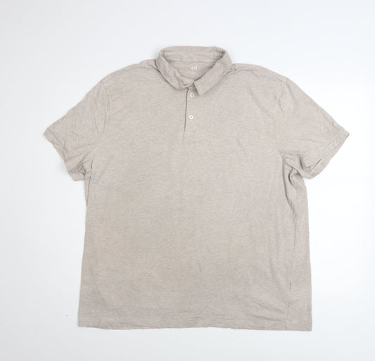 H&M Men Beige Slim Fit Cotton Polo Shirt Size 2XL Short Sleeve