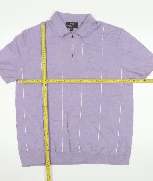Marks and Spencer Men’s Purple Cotton Polo Shirt XL Zip Neck