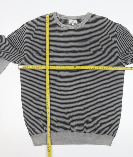 Next Men’s Grey Striped Cotton Crew Neck Pullover Jumper XL