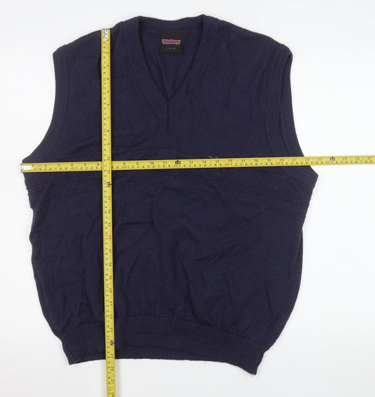 Westbury Men's Blue Wool Blend V-Neck Sleeveless Vest Jumper L