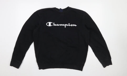 Champion Men's Black Medium Pullover Sweatshirt Crew Neck Logo Fleece