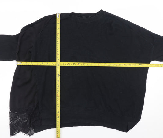 AllSaints Womens Black Lace Detail Relaxed Knit Jumper Size M