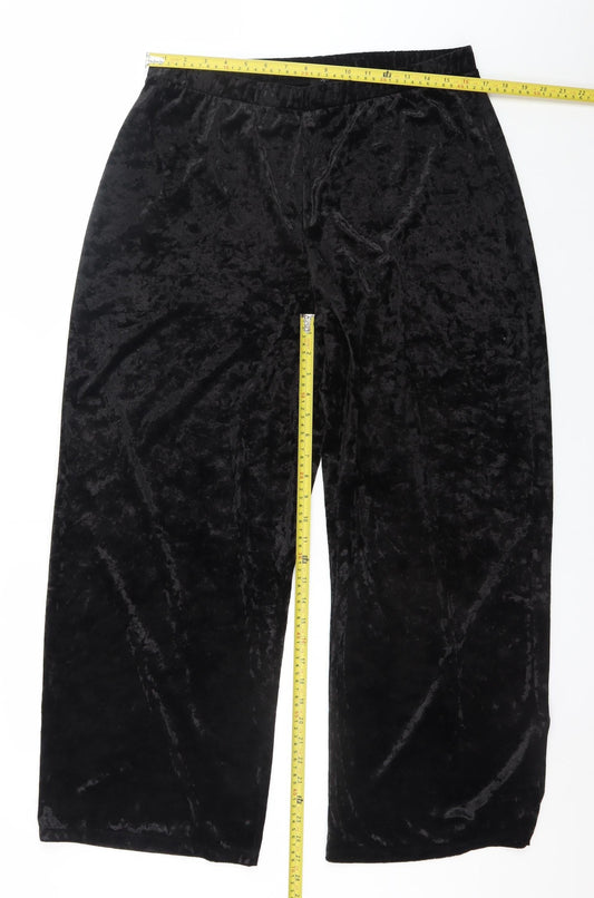 Spirit Women's Black Crushed Velvet Wide-Leg Stretch Trousers UK 18
