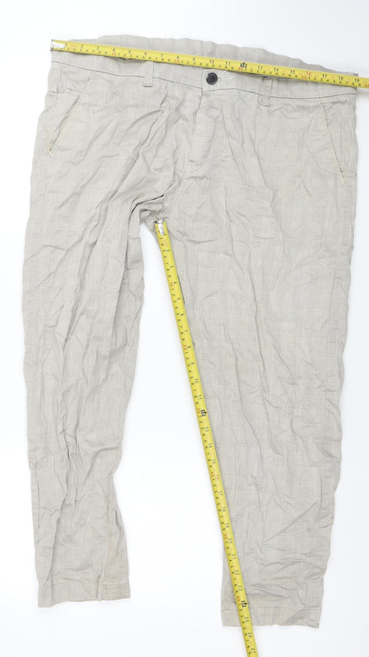 Saffron Premium Men's Beige Check Chino Trousers Size 38 Regular Fit