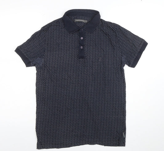 French Connection Men's Navy Polka Dot Cotton Polo Shirt Size L