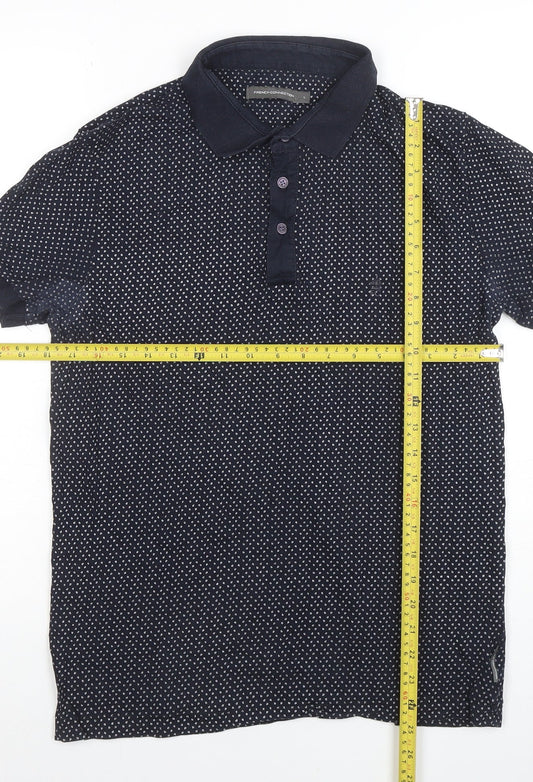 French Connection Men's Navy Polka Dot Cotton Polo Shirt Size L