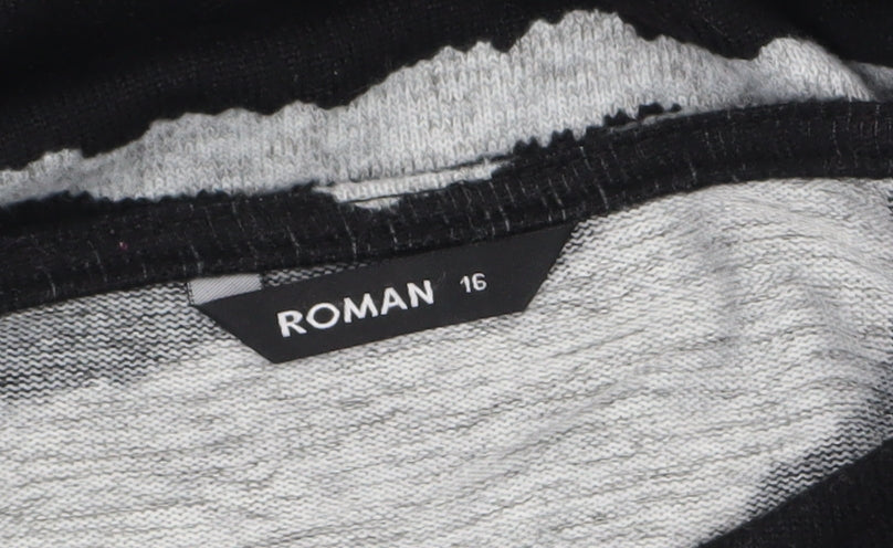 Additional view of Roman Women’s Black Grey Animal Print Relaxed Jersey T-Shirt, size UK 16
