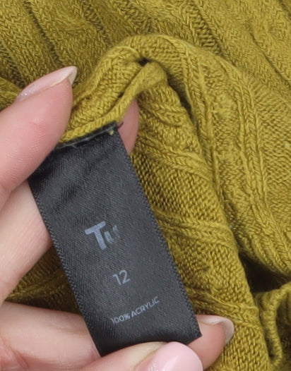 Tu Womens Yellow Cable Knit Crew Neck Jumper Size 12