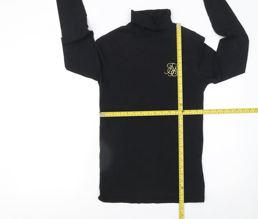 SikSilk Men's Black Roll Neck Long Sleeve Slim Fit T-Shirt XS