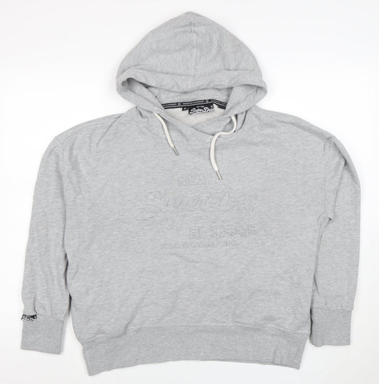 Superdry Men's Grey Pullover Hoodie Size L Embroidered Logo