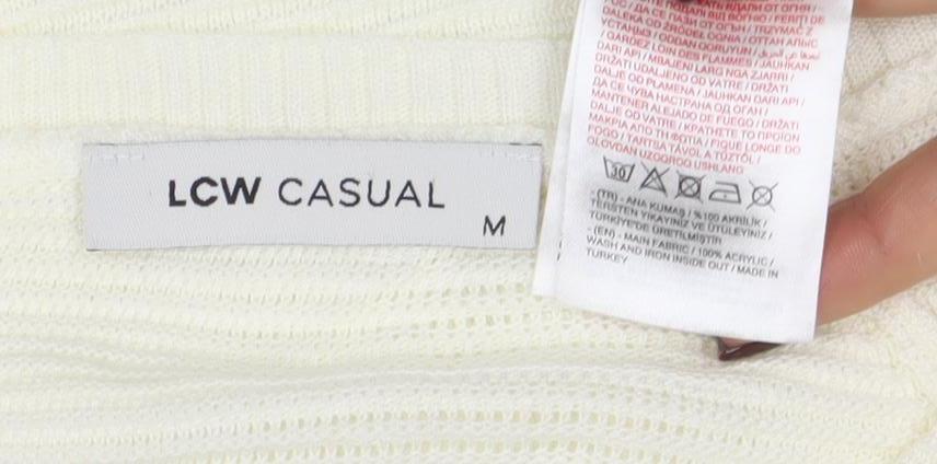 LCW Casual Women's Ivory Knit Crew Neck Pullover Jumper Size M