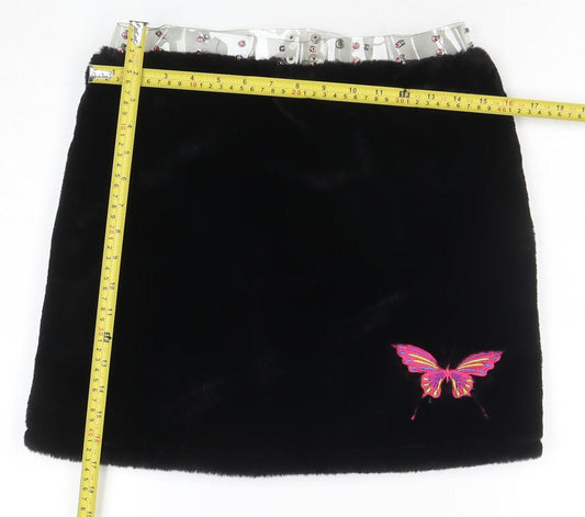 Clubexx Women’s Black Faux Fur Mini Skirt L with Zip Detail