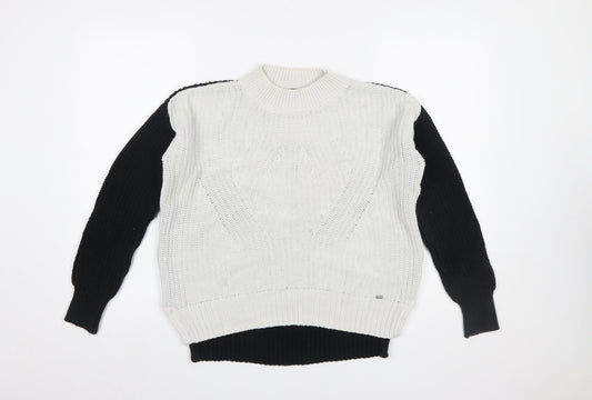 Superdry Women's Black White Cotton Knit Jumper XS Crew Neck