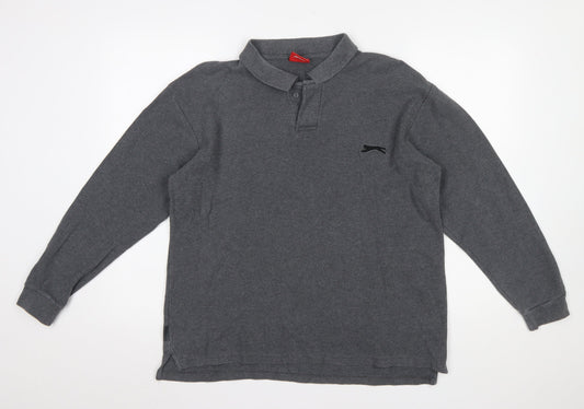 Slazenger Men's Grey Long Sleeve Cotton Polo Shirt L