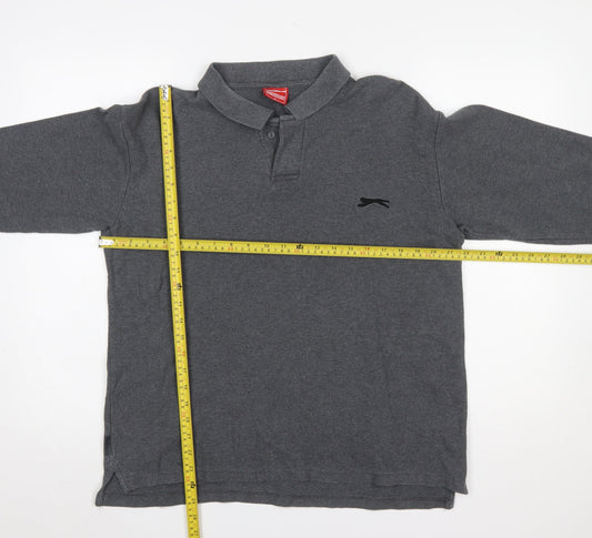 Slazenger Men's Grey Long Sleeve Cotton Polo Shirt L