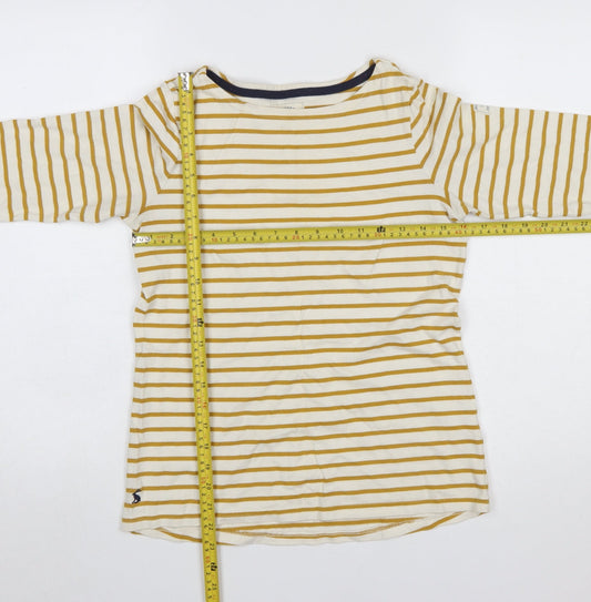 Joules Womens Yellow White Striped 3/4 Sleeve Cotton Boat Neck Top Size 8