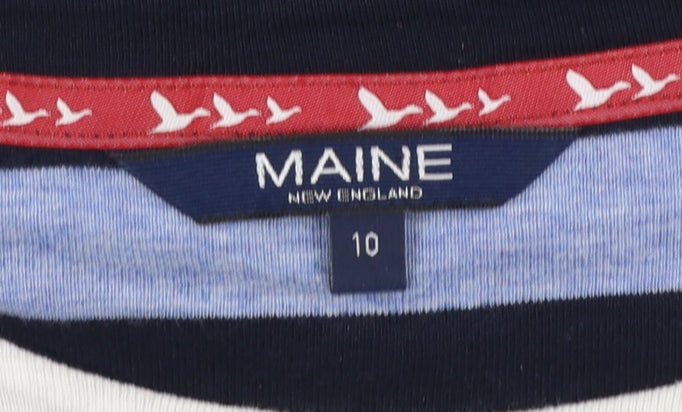 Brand and care label for Maine New England Women's Multicoloured Striped 3/4 Sleeve Jersey T-Shirt, size 10