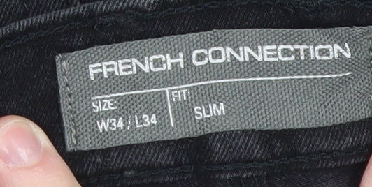Brand and care label for French Connection Men's Black Slim Fit Jeans W34 L34 Denim