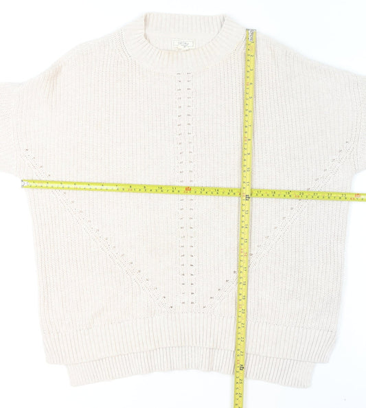 Fat Face Womens Beige Cotton Chunky Knit Crew Neck Jumper Size 14