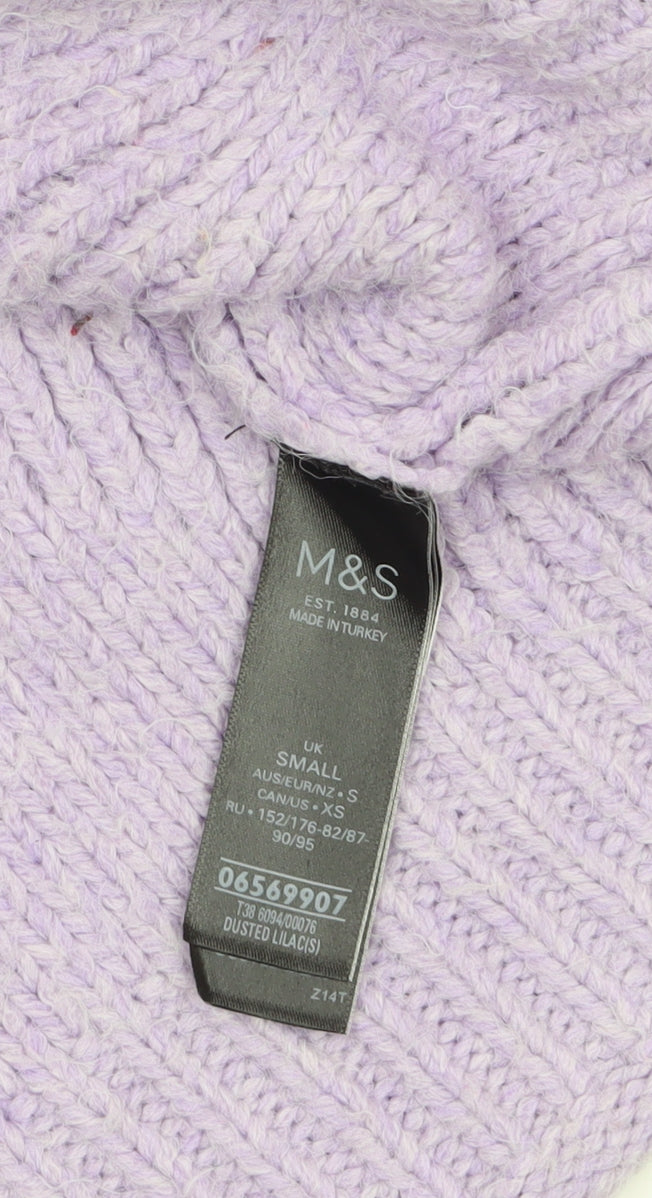 Marks and Spencer Women’s Purple Mock Neck Chunky-Knit Jumper Size S