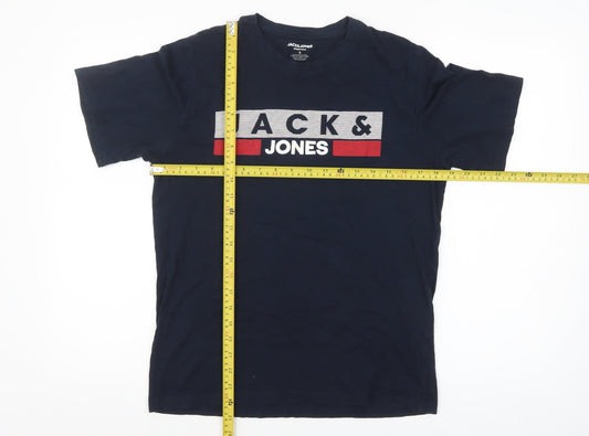 Jack & Jones Men's Blue Logo Cotton T-Shirt Size S