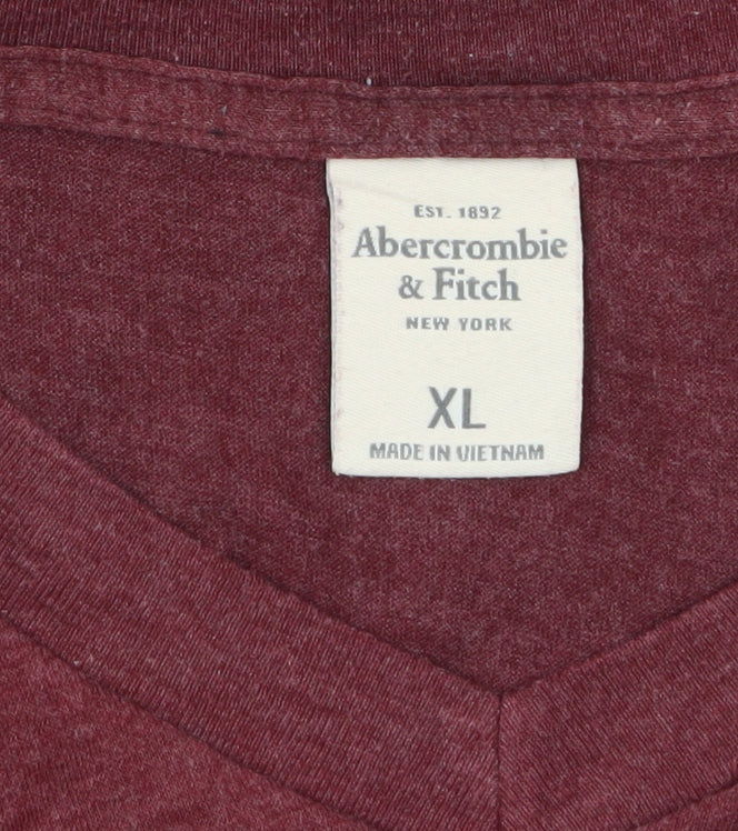 Abercrombie & Fitch Men's Red XL V-Neck Short Sleeve T-Shirt