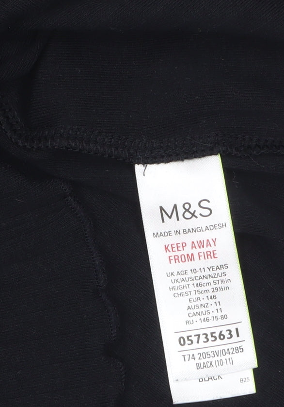 Additional view of Marks & Spencer girls’ black roll neck long sleeve cotton top 10-11 years