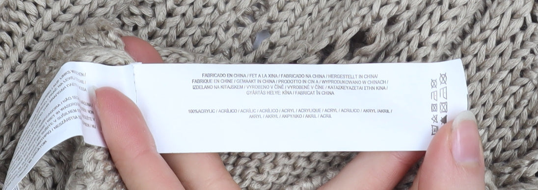 Primark Women Beige Fringe Knit Jumper Size 12-14 Acrylic Boho Style