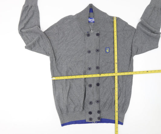 Gio Goi Men's Grey Cotton Collared Button Cardigan Size L