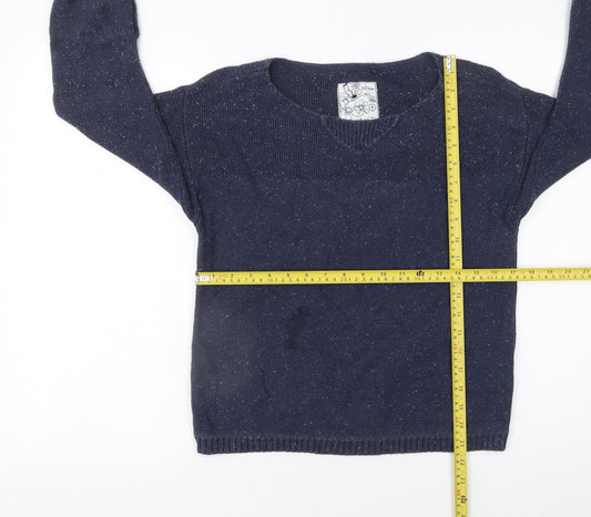 Fat Face Women's Blue Cotton V-Neck Knit Jumper Size 8