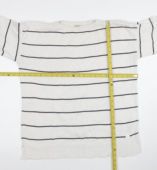 Barbour Women White Striped Cotton Jumper Size 16 Nautical Pullover