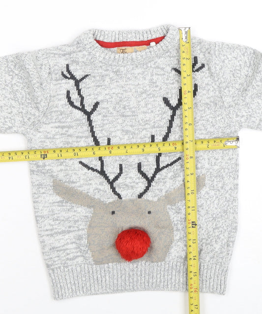 Next Boys Grey Christmas Reindeer Pullover Jumper 4-5 Years Cotton