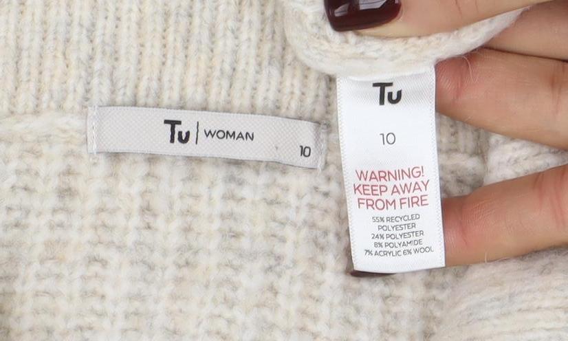 Tu Women Beige Collared Full Zip Knit Jumper Size 10