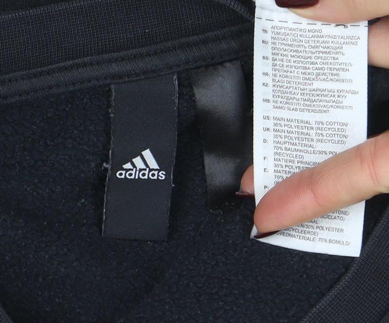 adidas Men's Black Long Sleeve Crew Neck Fleece Sweatshirt Size L