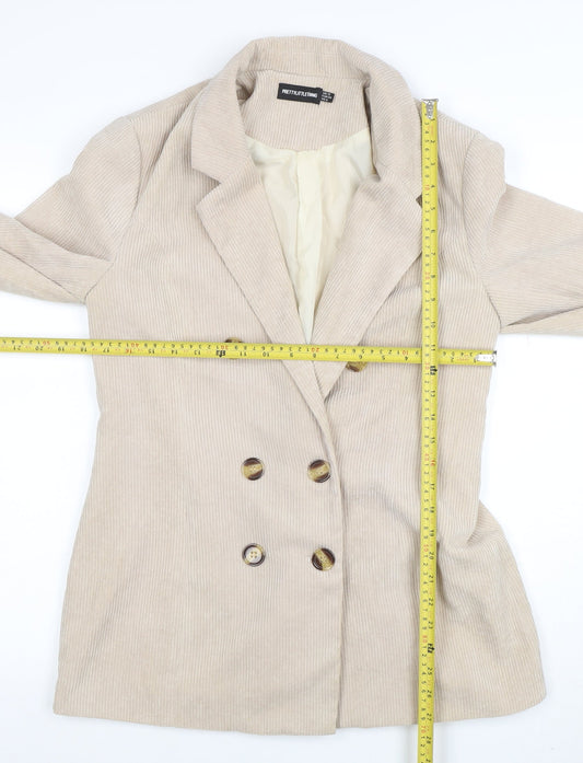 PrettyLittleThing Women Beige Corduroy Double-Breasted Blazer UK 10
