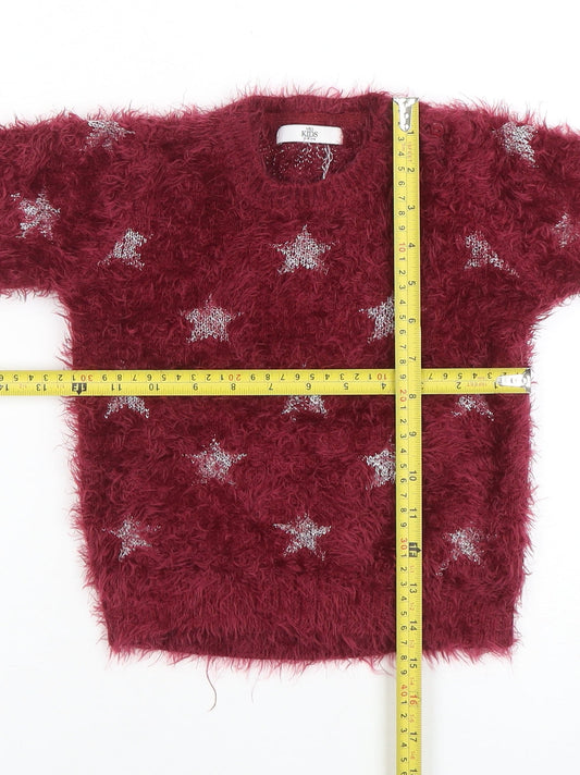 Marks and Spencer Girls Burgundy Star Fuzzy Pullover Jumper 3-4 Years