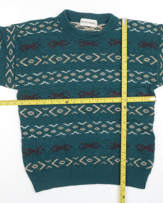 Peter Gribby Womens Green Geometric Wool Blend Jumper M