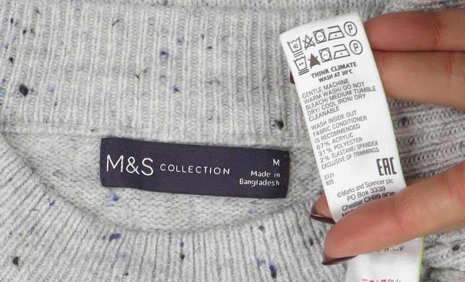Marks and Spencer Womens Grey Mock Neck Wool Blend Pullover Jumper M