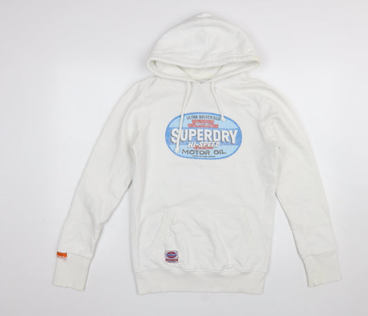 Superdry Men’s White Pullover Hoodie M Graphic Logo Fleece Sweatshirt