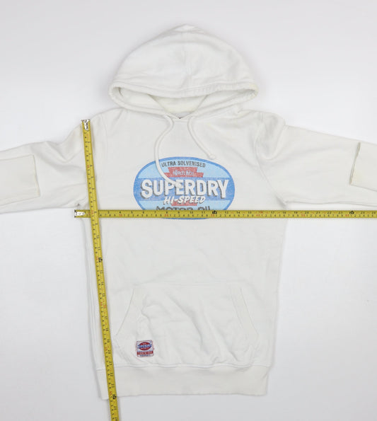 Superdry Men’s White Pullover Hoodie M Graphic Logo Fleece Sweatshirt