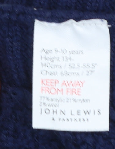 Brand and care label for John Lewis girls’ blue knit poncho 9-10 years acrylic wool blend