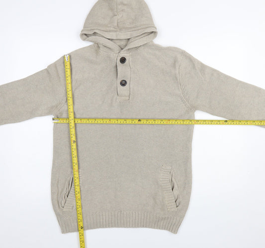 H&M L.O.G.G Men’s Beige Cotton Hooded Henley Jumper Size M