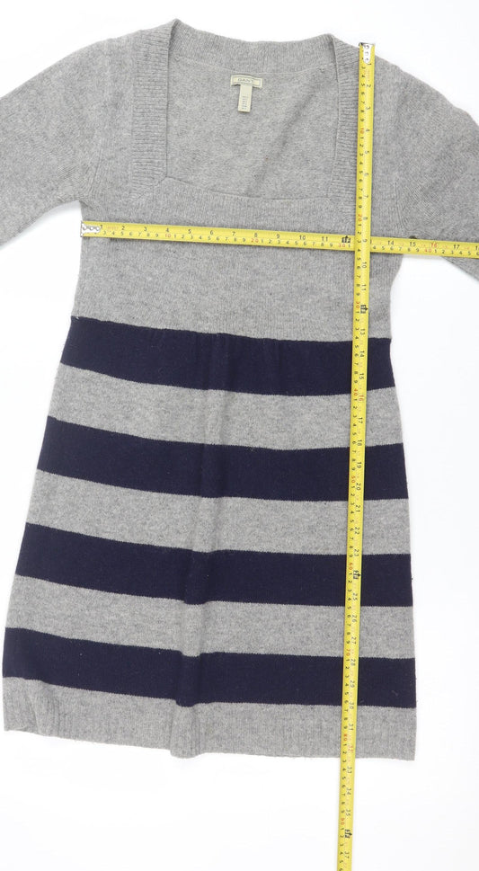 GANT Women’s Grey & Navy Striped Wool Blend Short Sleeve Knee Dress Size S
