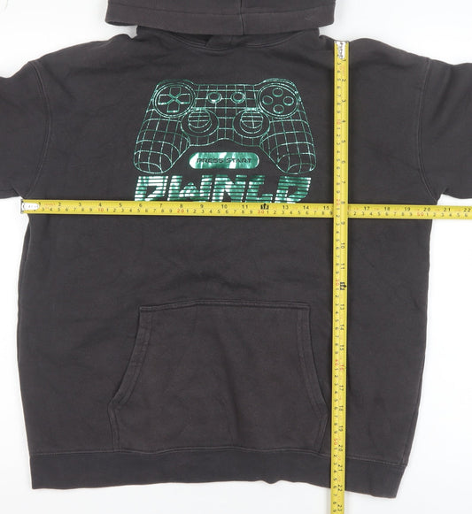H&M Boys Black Pullover Hoodie 11-12 Years Cotton Blend Gamer Print