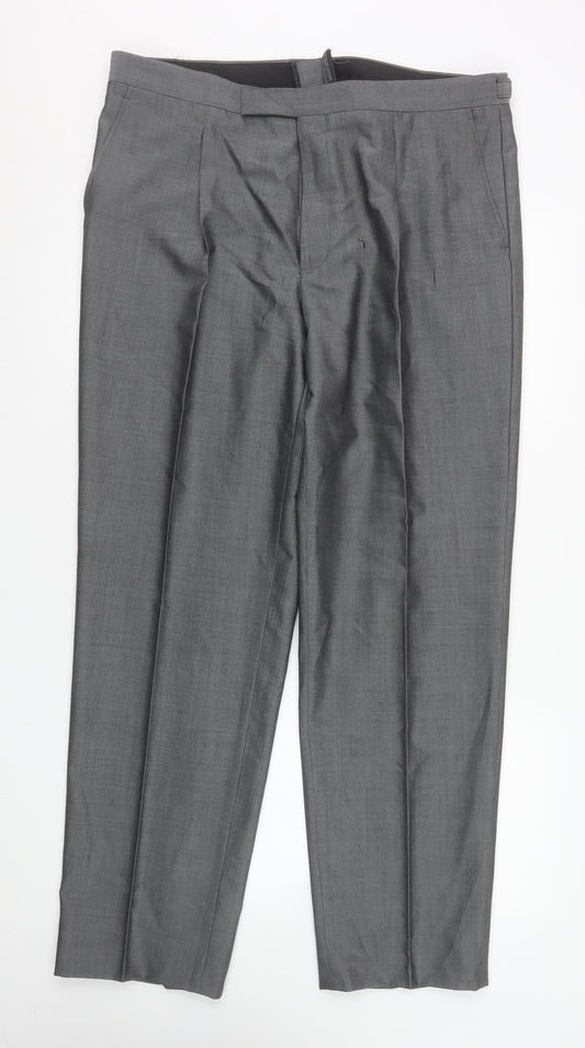 Torre Men's Grey 38R Wool Blend Pleated Formal Dress Trousers