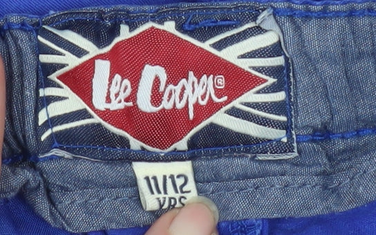 Brand and care label for Lee Cooper boys’ blue chino shorts 11-12 years casual cotton blend