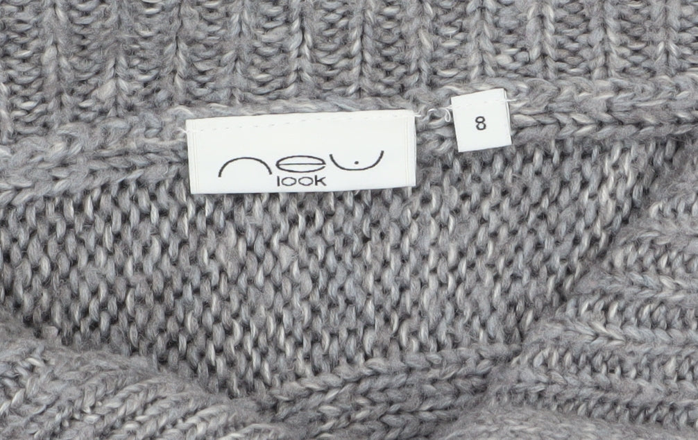 New Look Women’s Grey Cable-Knit Short Sleeve Collared Cardigan Size 8